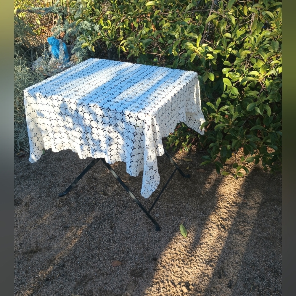 Vintage Crochet Small Square Tablecloth